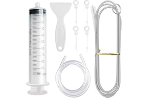 FINEASY 8 Piezas Kit de Limpieza de Refrigerador, Herramientas de Limpieza Frigorífico con Jeringa, Cepillo Limpieza, Manguera, Pala de Descongelación, 4 Tapones para Orificios de Drenaje de Nevera