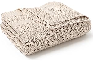 DovFanny Cotton Cellular Baby Blanket Knitted Soft Blanket for Newbron Baby Boy and Girls 100 x 80cm Beige