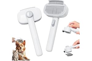 Pawsailor 2 En 1 Brosse pour Chat et Chien, Brosse Déméloir pour Chat Poils Longs ou Courts, Peigne de Massage, Auto Nettoyage Rapide Un Clic Élimine Nœuds, Saleté et poils lâches, Blanc