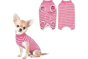 PawSailor Combinaison de Récupération Chien Femelle et Mâle Rayé, Combinaison Médicale pour Chien, Gilet de Récupération Chirurgicale pour Animaux en Coton Doux, Protection des Plaies, Rose XS