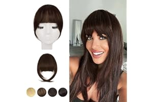 ‎BARSDAR BARSDAR Clip in Pony Echthaar 100% Remy Echthaar Tempel Bangs One Piece Pony Haarteil Echthaar Haarteil Pony Clip Fringe Clip in human hair Verlängerung für Frauen (Dunkelbraun)