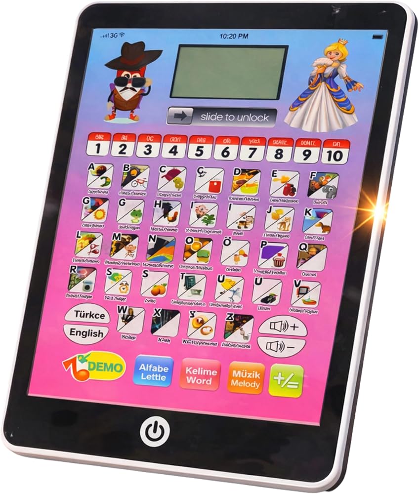 Oyuncak 2in1 Türkçe & İngilizce Eğitici Sesli Tablet | LED Ekranlı, Müzikli, 100 Fonksiyonlu Matematik Sorusu Sorabilen, Türkçe ve İngilizce Kelime Sayı Soruları Sorabilen Eğitici Öğretici Tablet
