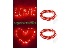 FFZZKJ Valentines Decorations Red Fairy Lights Battery Operated with Batteries 6.6Ft 20LED Copper Wire String Lights with Battery for Valentine's day, Christmas Decor, Bedroom, 2 Packs, Red