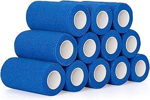 SEADESKY 12 Roll Selbstklebender Verband 10cm Kohäsive Bandage Selbsthaftende Haftbandage Verband Elastische Binde für Finger, Hand Cohesive Bandage Fixierverband Pet Vet Wrap für Pferd Dog Bandagen (Blau)