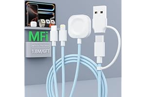 QUANLEX 3 in 2 iWatch & iPhone Charger,USB C Multi Fast iPhone Watch Charger,[MFi Certified]Travel for iPhone Charger 6FT Magnetic Charging Cable for iWatch Ultra/SE/10/9/8/7/6/5/4/3,iPhone 16/15/14/13,Galaxy