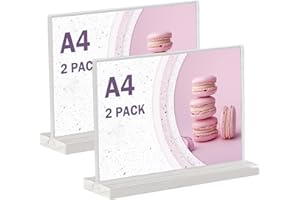 FONWUJIOT Lot de 2 présentoirs de table A4 - En acrylique - Pour brochures, cartes de menu, publicités, cadres photo, cartes de menu - Pour restaurant, café, bureau, photos, magasins