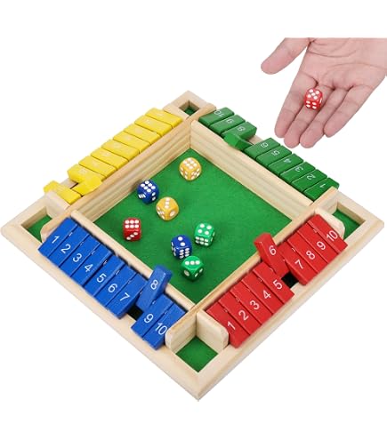 VingaHouse Shut The Box - Gioco Da Tavolo In Legno Per 4 Giocatori Con Borsa - Gioco Di Dadi Educativo Per Bambini - 4