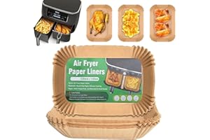 PALUDO 120 Sztuk Papieru do Pieczenia do Dwukomorowej Frytownicy Powietrznej, 22x14 cm Prostokątny Papier do Pieczenia do Frytownic Powietrznych Kompatybilny z Ninja AF300EU AF400EU, Princess