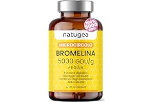 NATUGEA Bromelina Forte Drenante 5000 GDU/g Reali - 10000 FIP. Fino a 4 Mesi. Vegana. Detox Drenante Forte Anticellulite. Una Soluzione Naturale per una Silhouette Invidiabile e Gambe Toniche.
