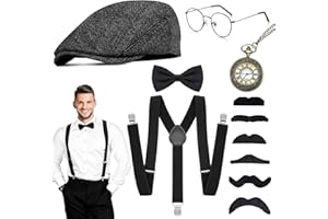 WEARXI Peaky Blinders Kostüm, Karneval Kostüm karnevalskostüm Herren, Mafia 20er Jahre Kostüm Herren Damen Accessoires mit Hosenträger Hut, Fasching Kostüm Peaky Blinders für Partys