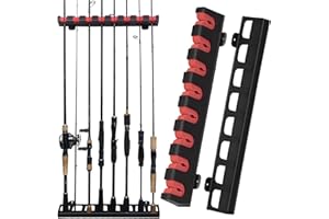 THKFISH Porta Canne da Pesca da Muro Portacanne Parete Supporti per Canne da Pesca Verticali per Garage, Negozi di Barche 8 Combo per Canne da Pesca, 1 Paio D-Rosso