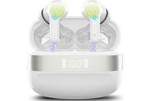 OWMSIC Auriculares Inalambricos Bluetooth, Auriculares Bluetooth 5.3 HIFI Sonido Envolvente con 4ENC Cancelacion Ruido Mic, 48H Cascos Inalambricos Comodidad Ligera, Pantalla LED, IP7 lmpermeable Auriculares