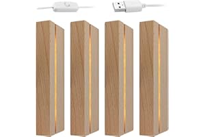 QENETY Base in Legno illuminata a LED, Base per Display con luci a LED, 10 cm, piedistallo Rettangolare per Decorazione della casa in Vetro Cristallo e Resina (4 Pezzi)