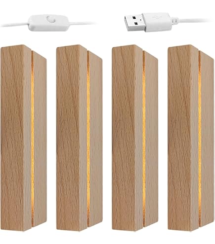 TALOEYH Base per esposizione di luci a LED, luce calda, rettangolare, in legno, piedistallo, espositore, per lastre acriliche da 3 mm, cristallo e resina (2 pezzi