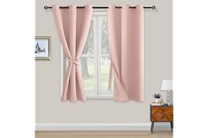 XWZO Blickdichte Vorhänge Verdunklungsvorhänge mit Ösen 2 Stücke Gardienen mit Raffhalter Lichtundurchlässige Vorhänge für Schlafzimmer,WonhzimmerBüro,138x117 cm, Hellpink