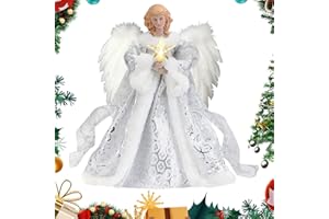 GONTOE Weihnachtsengel Baumspitze Engel Weihnachtsbaumspitze Christbaumspitze Engel Engel Für Weihnachtsbaumspitze Beleuchtete Engel Christbaumspitze Weihnachtsbaumspitze Engel Weiß Mit LED Licht 20x25cm