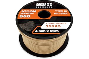 GO!elements Paracord de Nylon a Prueba de desgarros - 4mm Paracord 550 Typo III Cuerda - Adecuado como Cuerda Yute & Cuerda Gruesa | MAX. 250kg