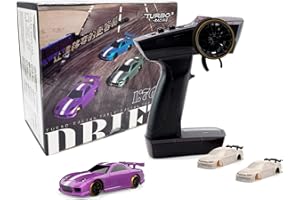 FLYCOLOR Turbo Racing C61 Samochód zdalnie sterowany do driftu w skali 1:76 z żyroskopem Mini, w pełni proporcjonalny pilot RTR 2,4 GHz z 2 wymiennymi korpusami (fioletowy)