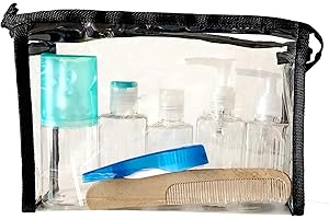Mypicompany Pack 5 Botes Viaje + Regalo Cepillo Dientes y Peine. Botes Viaje Rellenables 100ml. Botes para Gel y champu. Neceser Viaje Plástico Transparente.