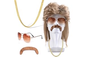 FEITHMONIC Peluca Mullet Hombre, Marrón Dorado, Pelucas para Hombre Años 80 y 70y pelucas para hombre marrón claro, Postizo de mullet Punk Destacado peluca Retro, Halloween, Cosplay Carnaval Fiesta