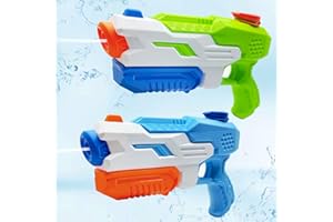 Aischens 2pcs Pistolet à Eau pour Enfants, Pistolet à Eau Puissant 600ML x 2, Longue Portée de 8 Mètres, Jouet d’Eau pour Piscine, Jardin, Fêtes sur la Plage pour Garçons Filles Enfants et Adultes