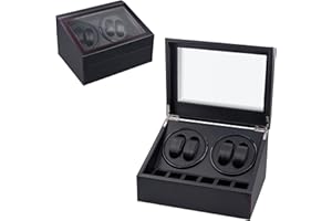 Mcbazel Automatic Watch Winder Box for 4 Watches, 4 Watch & 6 Extra Storage Space,Carbon Fiber Leather Watch Winder Storage Display Box with Quiet Running Motor
