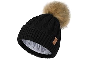 FURTALK Womens Cable Knit Bobble Hat Winter Thermal Thick Cotton Lined Beanie Hats with Detachable Pom Pom…