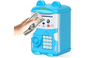 Flintronic Hucha Cajero Automatico Caja de Monedas, Hucha Caja Fuerte para Niños Niñas, Regalos Cumpleaños De Navidad para Niños 3-12 Años (Azul)