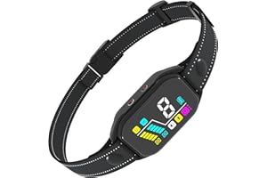 Meloive Collier Anti Aboiement Chien Rechargeable,Collier Intelligent avec Détection de Fréquence D'aboiement,3 Modes Son/Vibration/Choc Statique,Adapté à Tous Les Chiens,IP67 Étanche Écran Couleur
