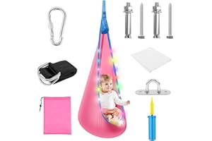 VAVPUP Hängehöhle,Kinder Pod Schaukelsitz mit Led-Streifen,Tragbarer Hängesessel Schaukel mit aufblasbarem Kissen,Hängesessel max 80kg für den Innen und Außenbereich (Rosa mit Licht)