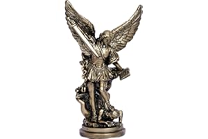 JKUDTQL San Miguel Arcangel Statue 12inch St Michael Statue Saint Archangel Michael Statue Defeated Lucifer Tramples Demon Resin Battle Angel Sculpture Bronze Collectible Sculpture Religious Figurines Decor
