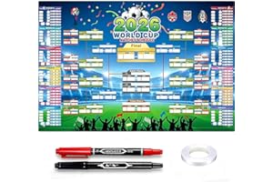 Shengou Football Planner World Cup 2026, Poster with 2 Pens, Football Planner 84 x 60 cm, World Cup 2026, Poster for Decoration, Includes 48 Teams, Knockout and Final All Results of the Matches
