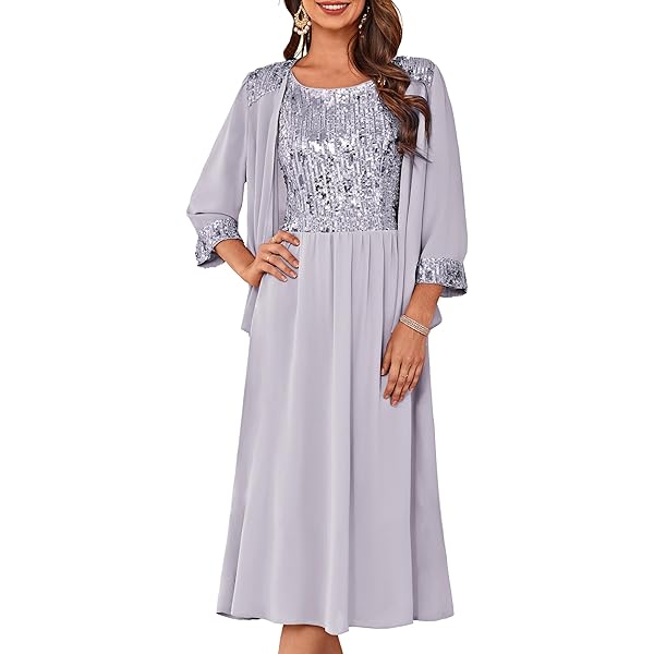 Fashions Damen Zweiteiliges Kleid Mit Verzierter Jacke – Chiffon-Set Mit Perlen, Für Hochzeiten & Galas