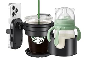 TORVEN Porte-gobelet Poussette 3 en 1, Porte-biberon Poussette avec Support Téléphone - Porte-gobelet Universel Rotatif à 360° pour Poussette, Vélo, Fauteuil Roulant - Cadeau de Naissance Pratique