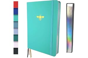 Schloss Planner A5 Bullet Journal | 180 g/m² extra dickes Bambus Papier | 160 Seiten | Gepunktet/Dot Grid | Nachhaltiges Notizbuch/Tagebuch | Silberner Buchschnitt (Biene, Türkis)