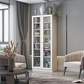 Dekorex BFE211-Beyaz Temper Cam Kapaklı B&uuml;fe Vitrin