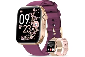 AIMIUVEI Smartwatch Donna Chiamata Bluetooth 5.3, Smart Watch 1.85" HD Always-On Display, 3 Cinturini 120+ Modalità Sport Monitoraggio Ciclo Cardiofrequenzimetro SpO2 Sonno IP68 Notifiche iOS Android Viola Oro