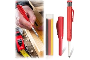 COYUN 1 Pcs Lápices Mecánicos de Carpintero con 6 Recambios, Lapiz Carpintero, Lápices de Carpintero Sólidos con Sacapuntas Integrado, para Carpintería, Lápices Automáticos de Punta Larga(Rojo)