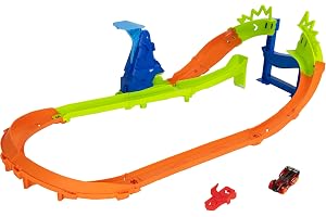 Hot Wheels Stunt Tracks Jump Circuit Speedway & 1 leksaksbil | Bana med 180-graderskurva, 7,6 cm hög ramp och hoppgap, inkl. bil i skala 1:64, JHK74
