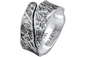 Kuzzoi 0604832121 Anello da uomo in design effetto usato, anello a fascia massiccio, larghezza 12 mm, in argento sterling 925, anello in argento martellato, anello da motociclista, taglia 20-26