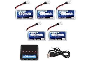 URGENEX Batteria RC Drone 3.7V 450mAh 25C 1S Lipo Battery with 5 in 1 Charger Molex Plug Fit for SYMA and Holystone RC Drone, Quadcopter, Aircraft Model and Mini RC Drone 5PCS