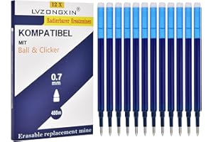 LVZONGXIN wkłady do długopisów kulkowych, kompatybilne z Pilot FriXion Ball & Clicker, 0,7 mm [zestaw 12 sztuk], wkład do długopisu kulkowego. 400 m długości