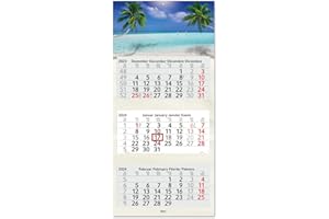 Timr Calendrier mural 3 mois 2024 I 33 x 70 cm I Multilingue D/GB/F/ES avec curseur I Calendrier annuel multi-feuilles Motif vacances à la plage mer Turquoise I tr_173