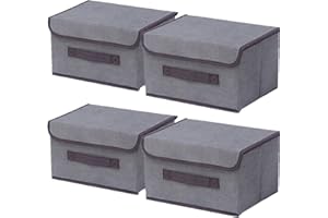 NCRGB Boite de Rangement avec Couvercle,Boite Rangement Tissu,Cube de Rangement tissu,Pliantes,Boîtes de Rangement pour placards,Vêtements,Penderies,Jouets (26×19×16cm/4pack, Gris)