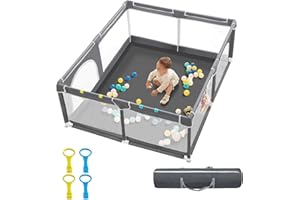 derimkcoa Parc Bebe,Intérieur et Extérieur Parc Bébé,Stable Parc Pour Bebe Avec 4 Ventouses Inférieures,Parc Bébé Avec Porte Zippée(150X180cm,Gris)