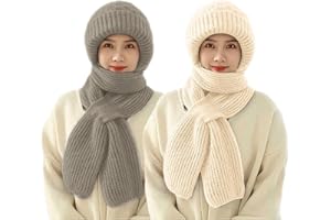 Hoomall Echarpe Coupe-Vent avec Protection auditive intégrée Chapeaux écharpe Chaude à Capuche 2 en 1 en Velours Bonnet Tricoté Epais d'hiver