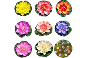 LEONSHCO 8 Nénuphars artificiels Deko,10 cm Intérieur et Extérieur Fleur de Lotus Deko,Fleurs flottantes simulées,Nénuphars pour Décoration De Bassin Mini-Étang,pour Cour/Aquarium/Scène De Ruisseau Etc