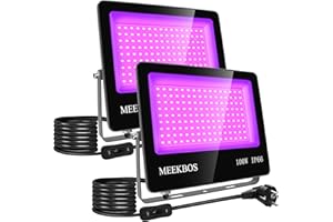 MEEKBOS 2 Pezzi Faretto UV LED da 100W- Luce Nera UV IP66 Impermeabile (385-400nm) per Feste Fluorescenti, Pitture Fluorescenti, Poster, Halloween,Black Light Party