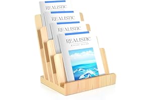 DLUGOPIS 4 Tier Wood Brochure Holder 8.5 x 11Magazine Display Rack Brochure Display Stand Literature Holder Pamphlet Display Stand Magazine Organizer Flyer Display Holder Paper Holder Stand for Table Counter