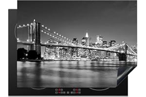 KitchenYeah© Protection Plaque Induction 70x52 cm Protege Deco Cuisine Cache Protège De Cuisson Accessoires New York - Pont - Brooklyn - Noir et blanc - Architecture